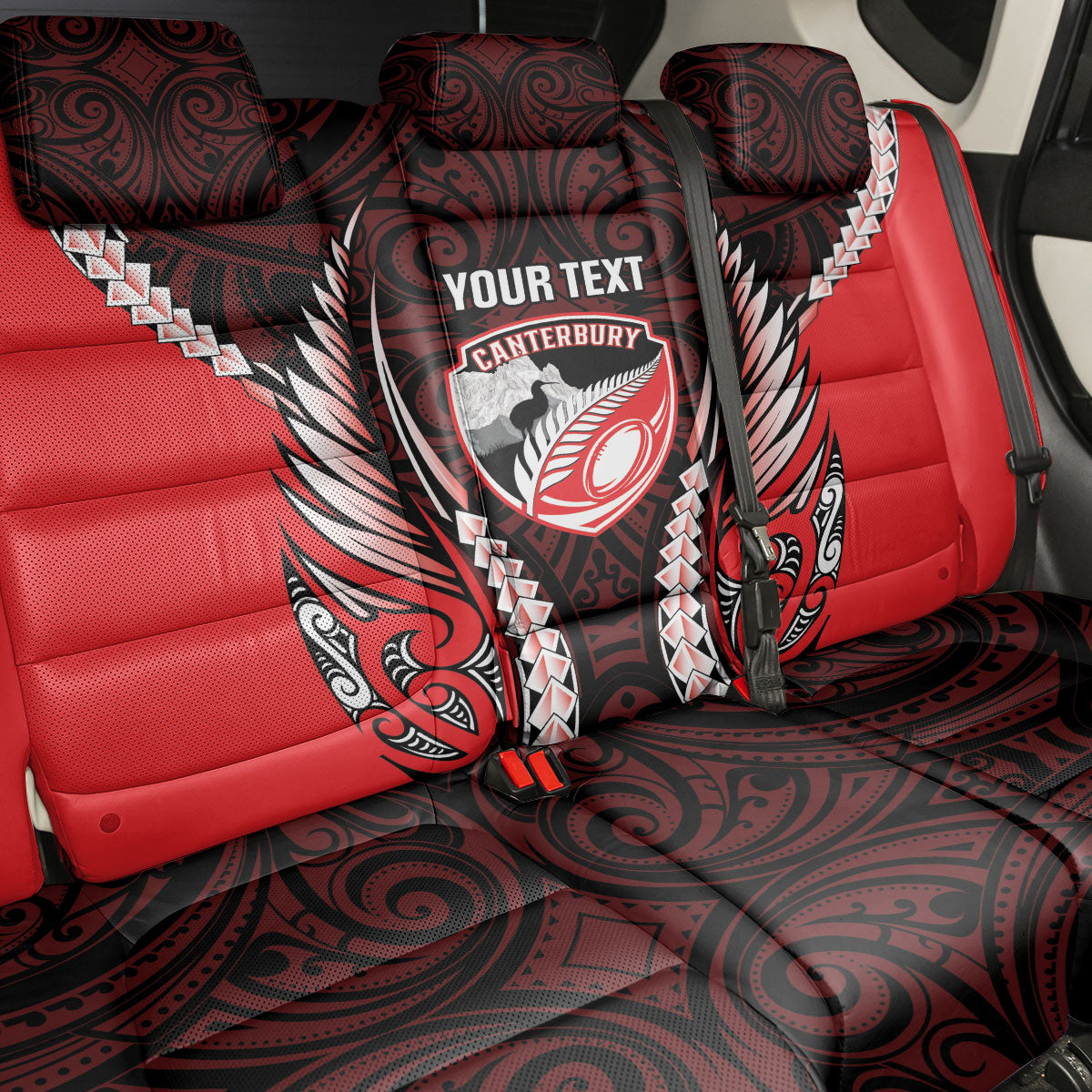 Canterbury 2026 Rugby Custom Back Car Seat Cover NZ Maori Silver Fern LT14 - Polynesian Pride