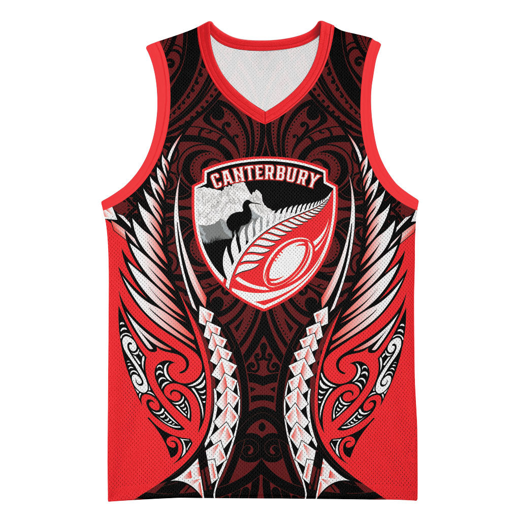 Canterbury 2026 Rugby Custom Basketball Jersey NZ Maori Silver Fern LT14 Unisex Red - Polynesian Pride