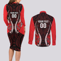 Canterbury 2026 Rugby Custom Couples Matching Long Sleeve Bodycon Dress and Long Sleeve Button Shirt NZ Maori Silver Fern LT14 - Polynesian Pride
