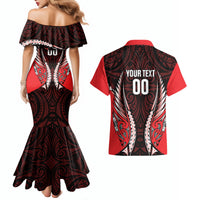 Canterbury 2026 Rugby Custom Couples Matching Mermaid Dress and Hawaiian Shirt NZ Maori Silver Fern LT14 - Polynesian Pride