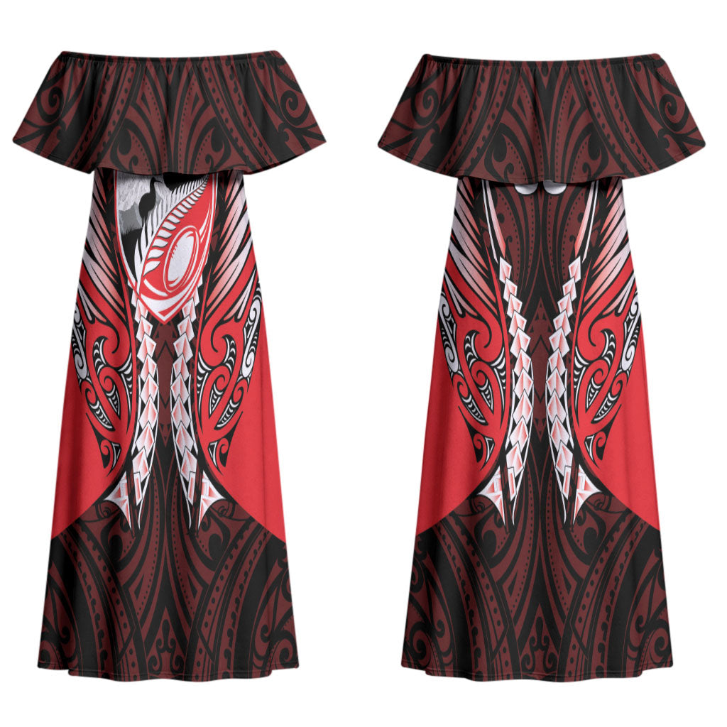Canterbury 2026 Rugby Custom Couples Matching Off Shoulder Maxi Dress and Long Sleeve Button Shirt NZ Maori Silver Fern LT14 - Polynesian Pride