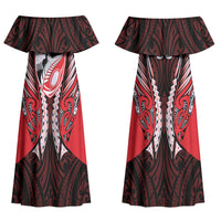 Canterbury 2026 Rugby Custom Couples Matching Off Shoulder Maxi Dress and Long Sleeve Button Shirt NZ Maori Silver Fern LT14 - Polynesian Pride
