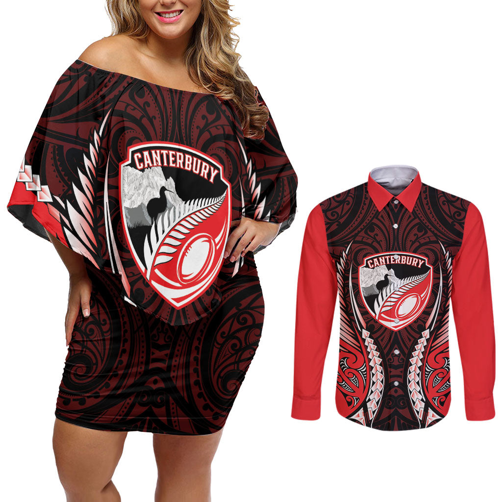 Canterbury 2026 Rugby Custom Couples Matching Off Shoulder Short Dress and Long Sleeve Button Shirt NZ Maori Silver Fern