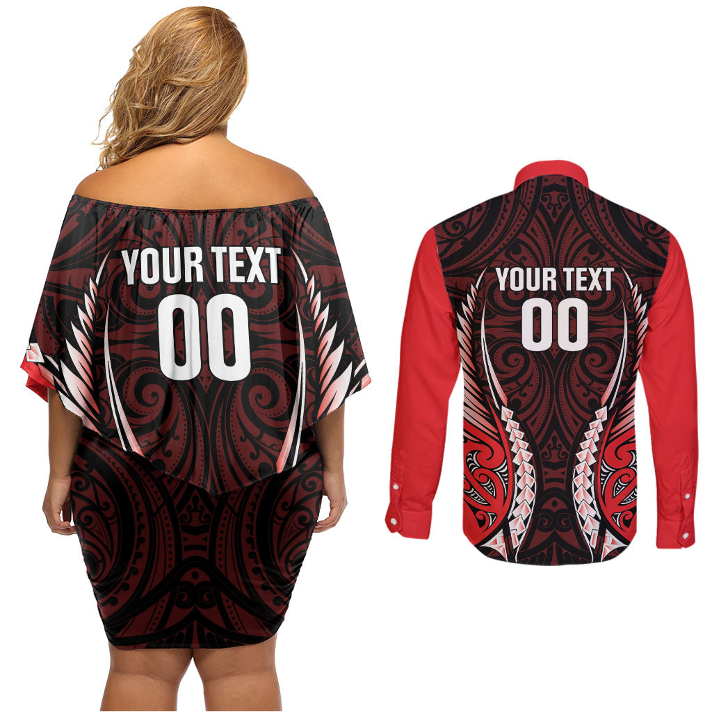 Canterbury 2026 Rugby Custom Couples Matching Off Shoulder Short Dress and Long Sleeve Button Shirt NZ Maori Silver Fern LT14 - Polynesian Pride