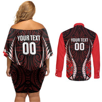 Canterbury 2026 Rugby Custom Couples Matching Off Shoulder Short Dress and Long Sleeve Button Shirt NZ Maori Silver Fern LT14 - Polynesian Pride