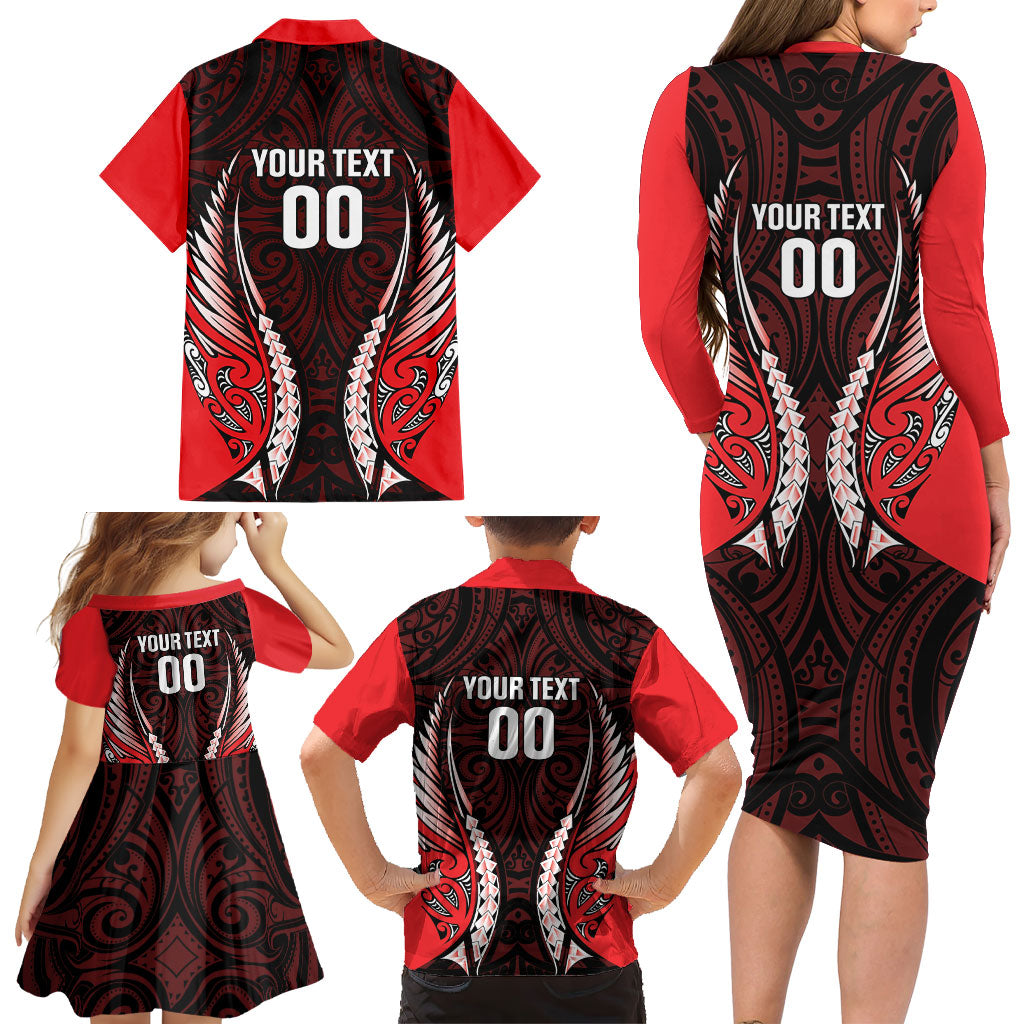 Canterbury 2026 Rugby Custom Family Matching Long Sleeve Bodycon Dress and Hawaiian Shirt NZ Maori Silver Fern LT14 - Polynesian Pride