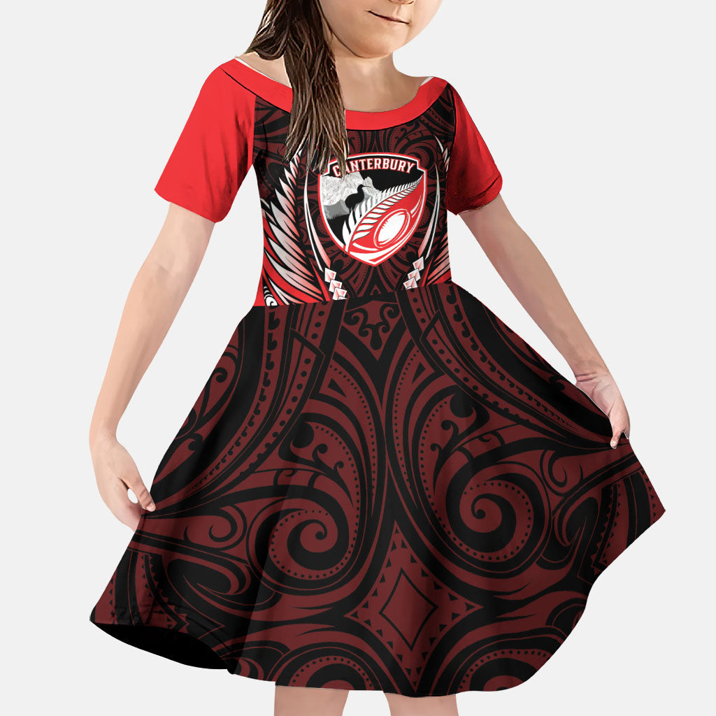 Canterbury 2026 Rugby Custom Family Matching Mermaid Dress and Hawaiian Shirt NZ Maori Silver Fern LT14 Daughter's Dress Red - Polynesian Pride