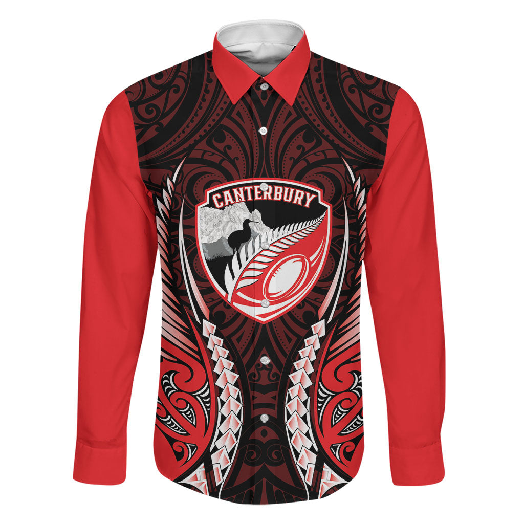 Canterbury 2026 Rugby Custom Family Matching Mermaid Dress and Hawaiian Shirt NZ Maori Silver Fern LT14 Dad's Shirt - Long Sleeve Red - Polynesian Pride