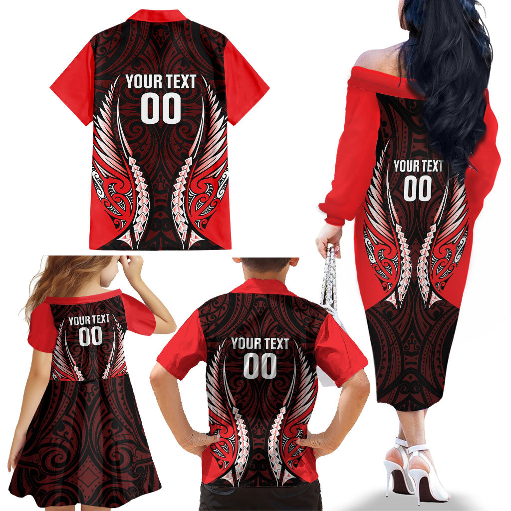 Canterbury 2026 Rugby Custom Family Matching Off The Shoulder Long Sleeve Dress and Hawaiian Shirt NZ Maori Silver Fern LT14 - Polynesian Pride
