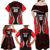 Canterbury 2026 Rugby Custom Family Matching Off Shoulder Maxi Dress and Hawaiian Shirt NZ Maori Silver Fern LT14 - Polynesian Pride