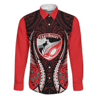 Canterbury 2026 Rugby Custom Family Matching Off Shoulder Maxi Dress and Hawaiian Shirt NZ Maori Silver Fern LT14 Dad's Shirt - Long Sleeve Red - Polynesian Pride