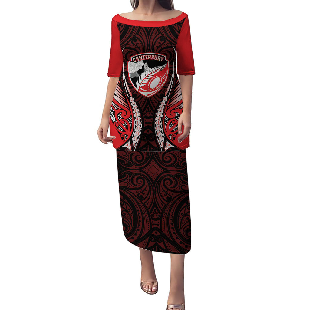Canterbury 2026 Rugby Custom Family Matching Puletasi and Hawaiian Shirt NZ Maori Silver Fern LT14 Mom's Dress Red - Polynesian Pride