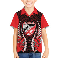 Canterbury 2026 Rugby Custom Family Matching Puletasi and Hawaiian Shirt NZ Maori Silver Fern LT14 Son's Shirt Red - Polynesian Pride
