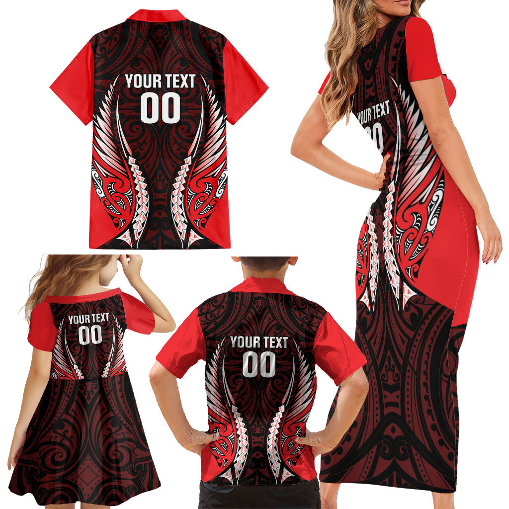 Canterbury 2026 Rugby Custom Family Matching Short Sleeve Bodycon Dress and Hawaiian Shirt NZ Maori Silver Fern LT14 - Polynesian Pride