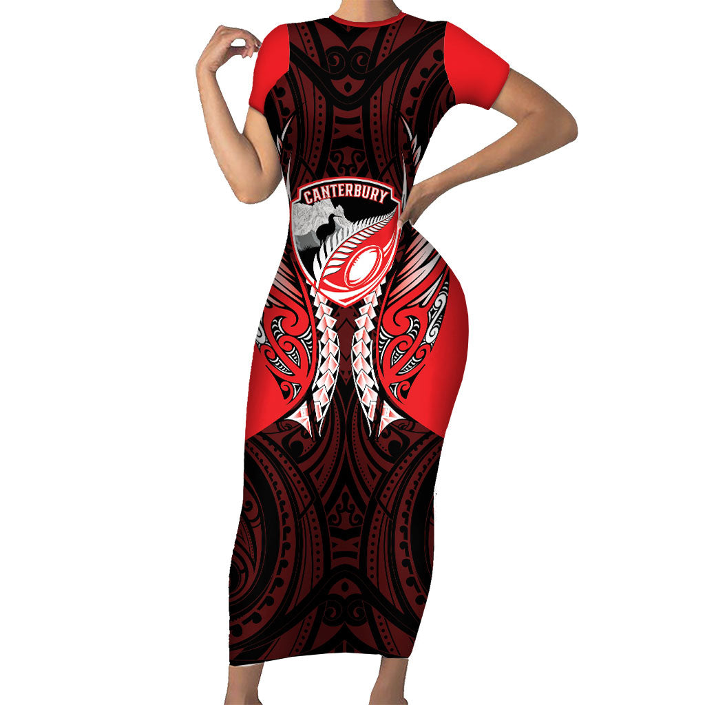 Canterbury 2026 Rugby Custom Family Matching Short Sleeve Bodycon Dress and Hawaiian Shirt NZ Maori Silver Fern LT14 Mom's Dress Red - Polynesian Pride