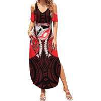 Canterbury 2026 Rugby Custom Family Matching Summer Maxi Dress and Hawaiian Shirt NZ Maori Silver Fern LT14 Mom's Dress Red - Polynesian Pride