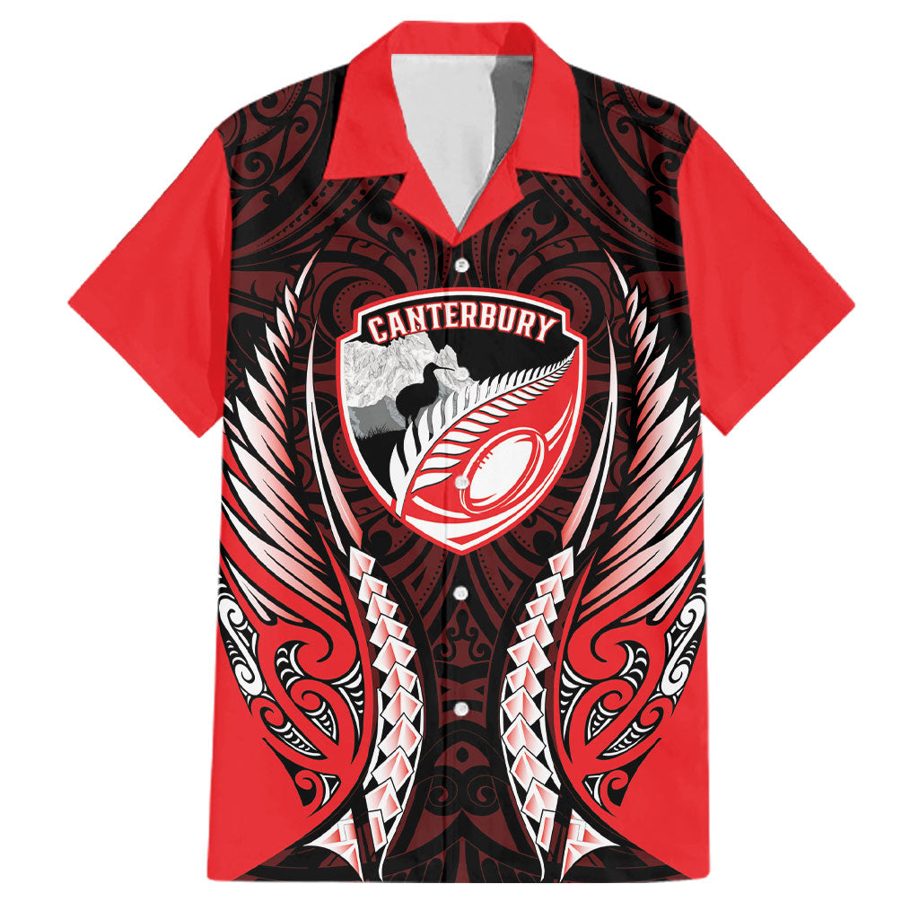 Canterbury 2026 Rugby Custom Family Matching Tank Maxi Dress and Hawaiian Shirt NZ Maori Silver Fern LT14 Dad's Shirt - Short Sleeve Red - Polynesian Pride
