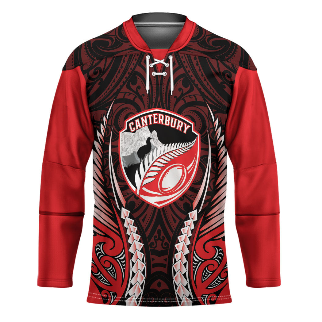 Canterbury 2026 Rugby Custom Hockey Jersey NZ Maori Silver Fern LT14 Unisex Red - Polynesian Pride