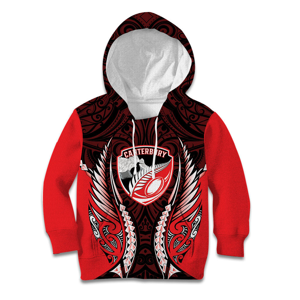 Canterbury 2026 Rugby Custom Kid Hoodie NZ Maori Silver Fern LT14 Hoodie Red - Polynesian Pride