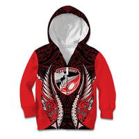 Canterbury 2026 Rugby Custom Kid Hoodie NZ Maori Silver Fern LT14 Zip Hoodie Red - Polynesian Pride