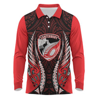 Canterbury 2026 Rugby Custom Long Sleeve Polo Shirt NZ Maori Silver Fern LT14 Red - Polynesian Pride