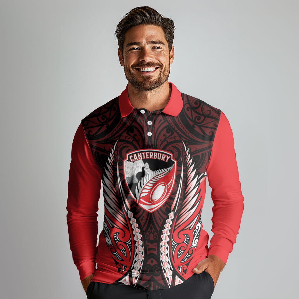 Canterbury 2026 Rugby Custom Long Sleeve Polo Shirt NZ Maori Silver Fern LT14 - Polynesian Pride