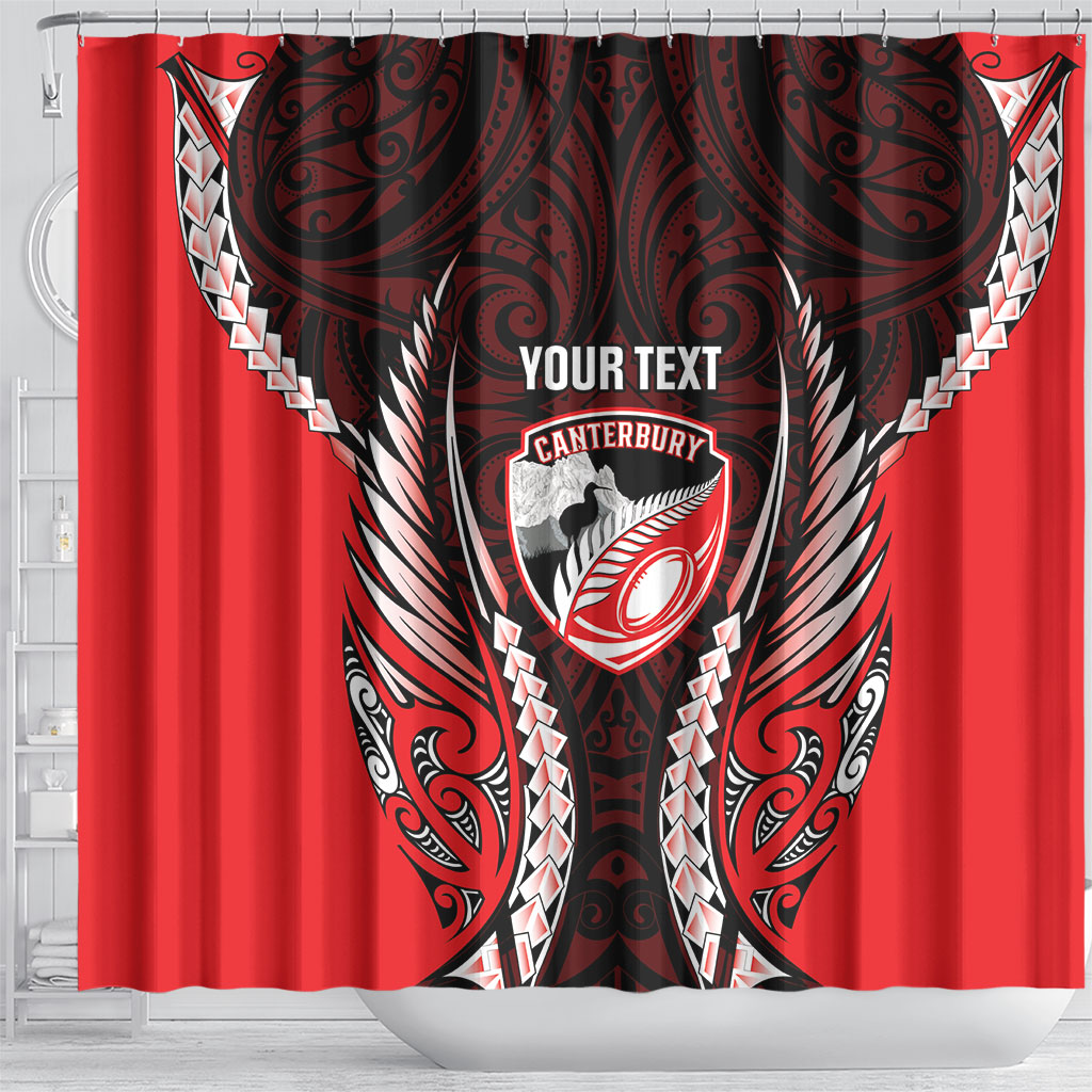 Canterbury 2026 Rugby Custom Shower Curtain NZ Maori Silver Fern