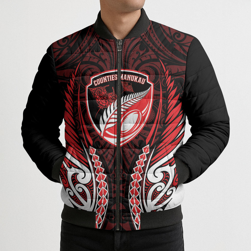 Counties Manukau 2026 Rugby Custom Bomber Puffer Jacket NZ Maori Silver Fern
