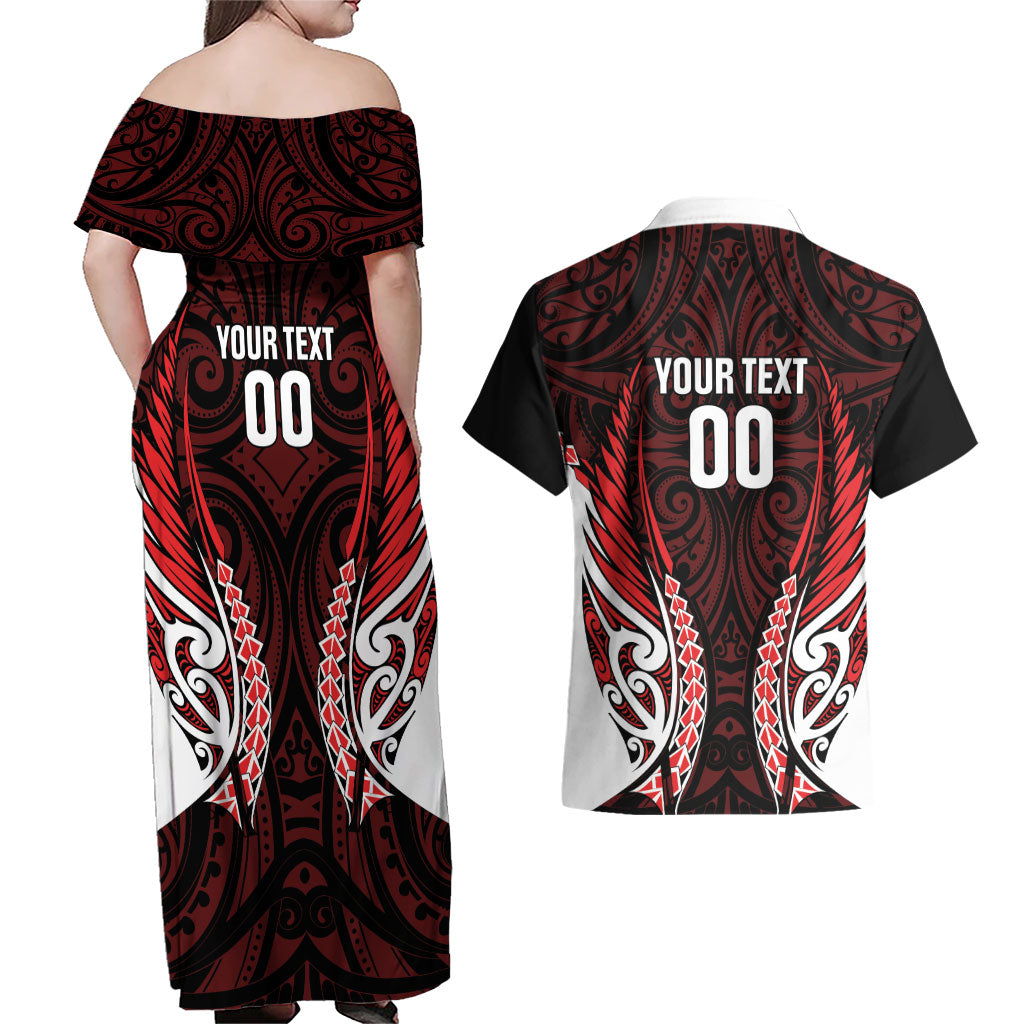 Counties Manukau 2026 Rugby Custom Couples Matching Off Shoulder Maxi Dress and Hawaiian Shirt NZ Maori Silver Fern LT14 - Polynesian Pride