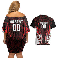 Counties Manukau 2026 Rugby Custom Couples Matching Off Shoulder Short Dress and Hawaiian Shirt NZ Maori Silver Fern LT14 - Polynesian Pride