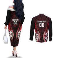 Counties Manukau 2026 Rugby Custom Couples Matching Off The Shoulder Long Sleeve Dress and Long Sleeve Button Shirt NZ Maori Silver Fern LT14 - Polynesian Pride