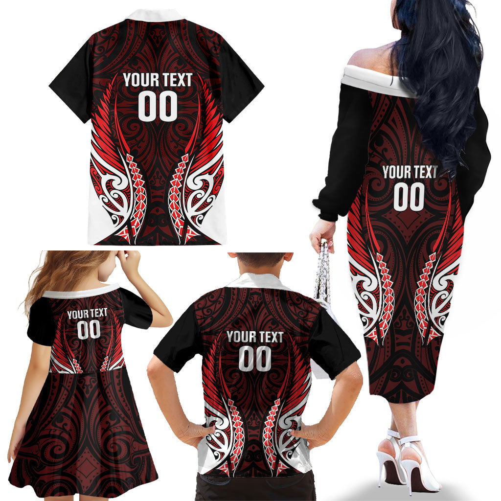 Counties Manukau 2026 Rugby Custom Family Matching Off The Shoulder Long Sleeve Dress and Hawaiian Shirt NZ Maori Silver Fern LT14 - Polynesian Pride