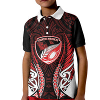Counties Manukau 2026 Rugby Custom Kid Polo Shirt NZ Maori Silver Fern LT14 Kid Red - Polynesian Pride