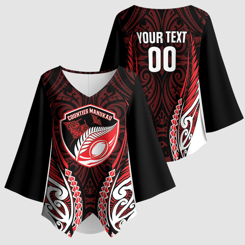 Counties Manukau 2026 Rugby Custom Kimono Sleeve Blouse NZ Maori Silver Fern