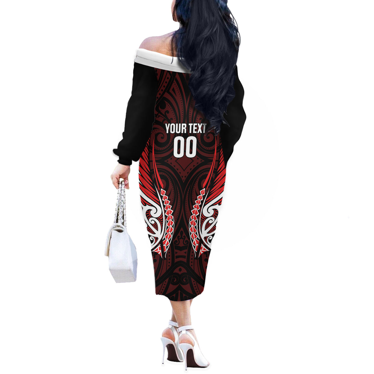 Counties Manukau 2026 Rugby Custom Off The Shoulder Long Sleeve Dress NZ Maori Silver Fern LT14 - Polynesian Pride