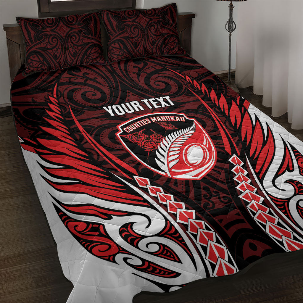 Counties Manukau 2026 Rugby Custom Quilt Bed Set NZ Maori Silver Fern LT14 Red - Polynesian Pride