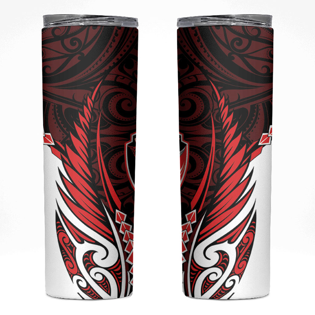 Counties Manukau 2026 Rugby Custom Skinny Tumbler NZ Maori Silver Fern LT14 Red - Polynesian Pride