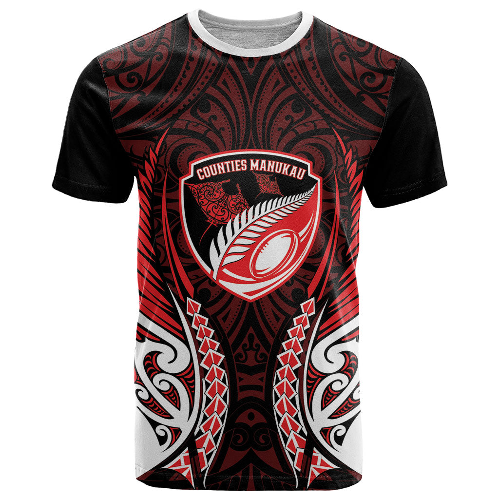 Counties Manukau 2026 Rugby Custom T Shirt NZ Maori Silver Fern LT14 Red - Polynesian Pride