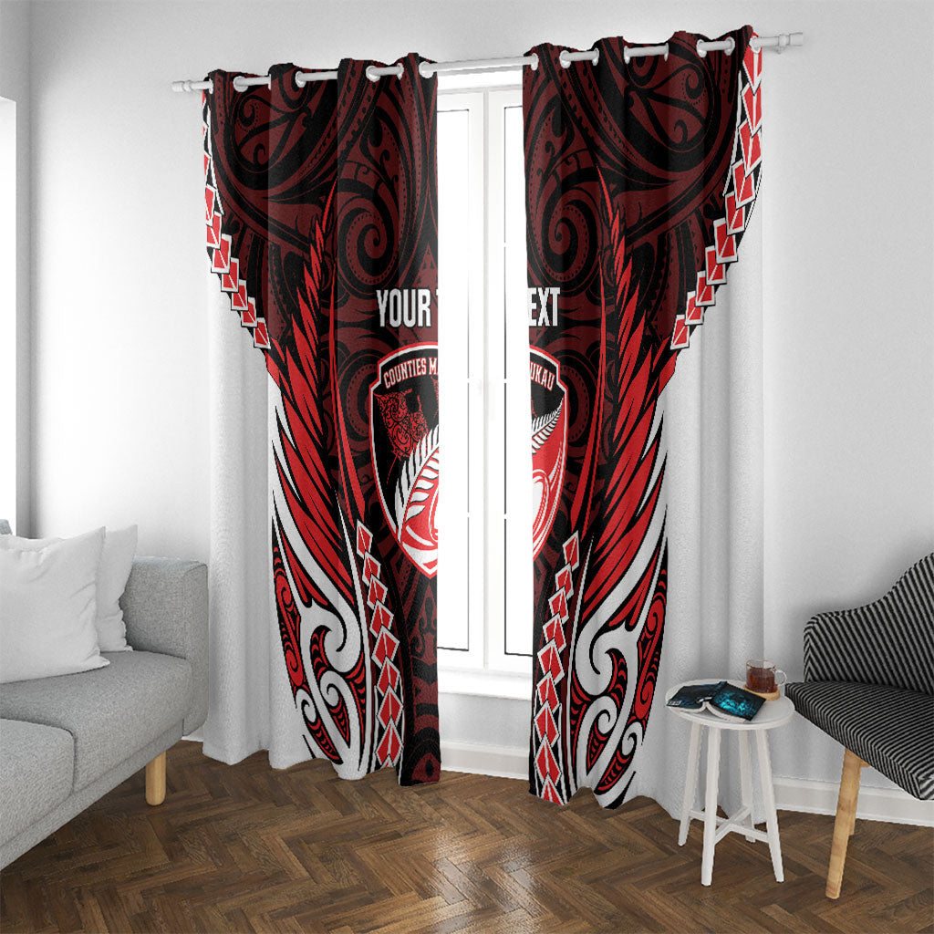 Counties Manukau 2026 Rugby Custom Window Curtain NZ Maori Silver Fern LT14 With Grommets Red - Polynesian Pride