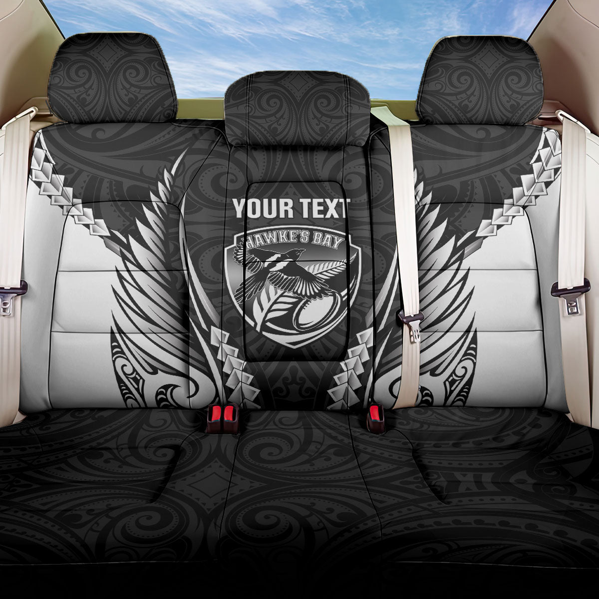 Hawke's Bay 2026 Rugby Custom Back Car Seat Cover NZ Maori Silver Fern LT14 One Size Black - Polynesian Pride