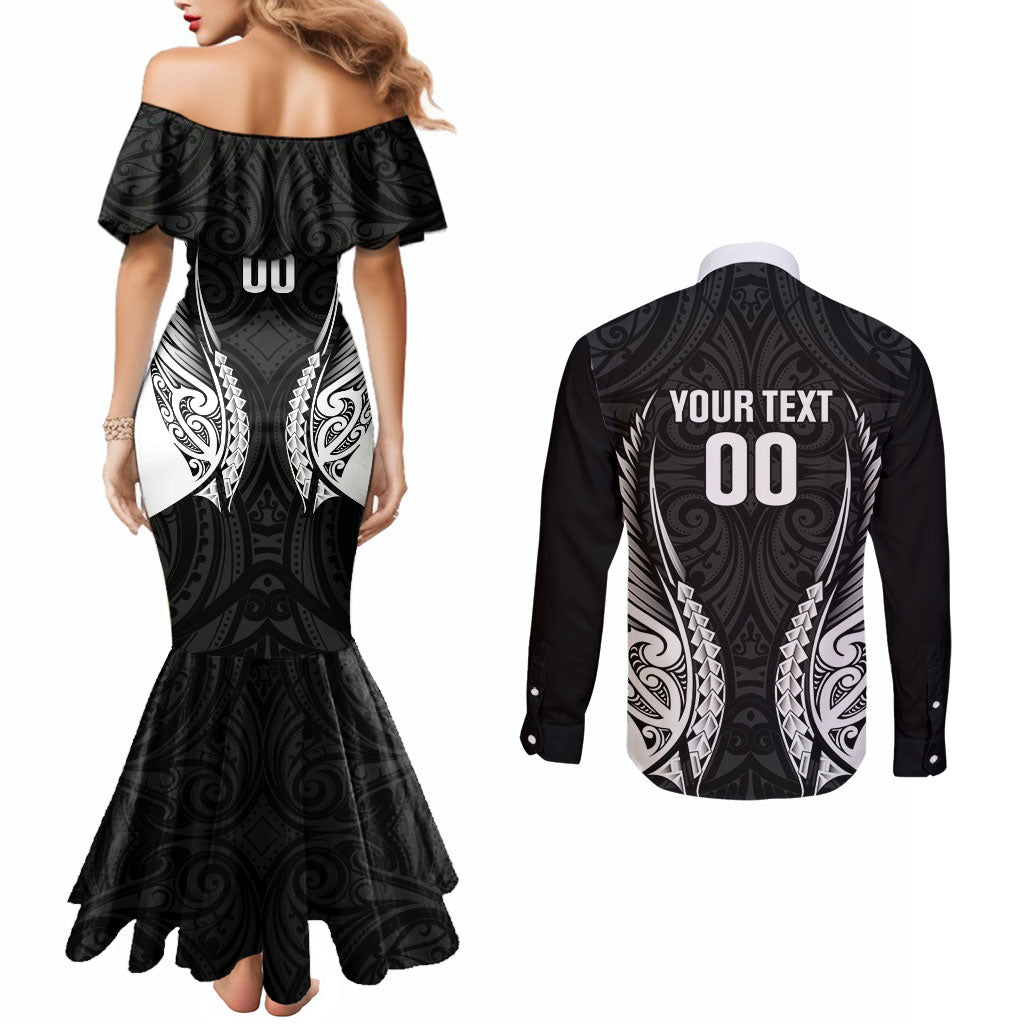 Hawke's Bay 2026 Rugby Custom Couples Matching Mermaid Dress and Long Sleeve Button Shirt NZ Maori Silver Fern LT14 - Polynesian Pride