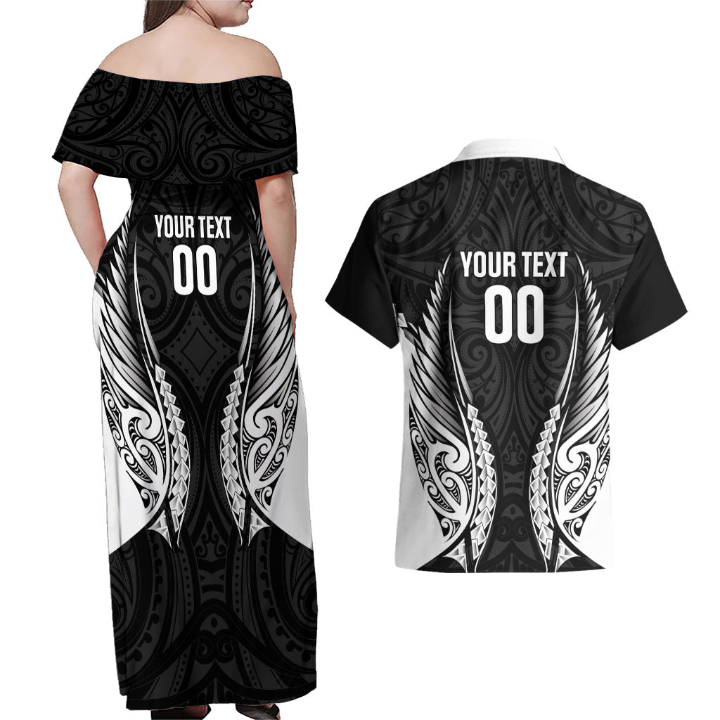Hawke's Bay 2026 Rugby Custom Couples Matching Off Shoulder Maxi Dress and Hawaiian Shirt NZ Maori Silver Fern LT14 - Polynesian Pride