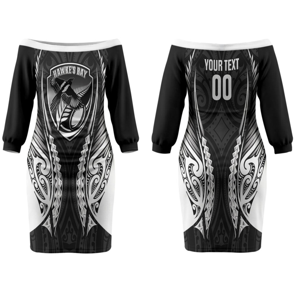 Hawke's Bay 2026 Rugby Custom Couples Matching Off The Shoulder Long Sleeve Dress and Long Sleeve Button Shirt NZ Maori Silver Fern LT14 - Polynesian Pride