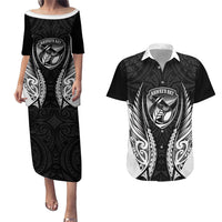 Hawke's Bay 2026 Rugby Custom Couples Matching Puletasi and Hawaiian Shirt NZ Maori Silver Fern LT14 Black - Polynesian Pride