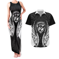 Hawke's Bay 2026 Rugby Custom Couples Matching Tank Maxi Dress and Hawaiian Shirt NZ Maori Silver Fern LT14 Black - Polynesian Pride
