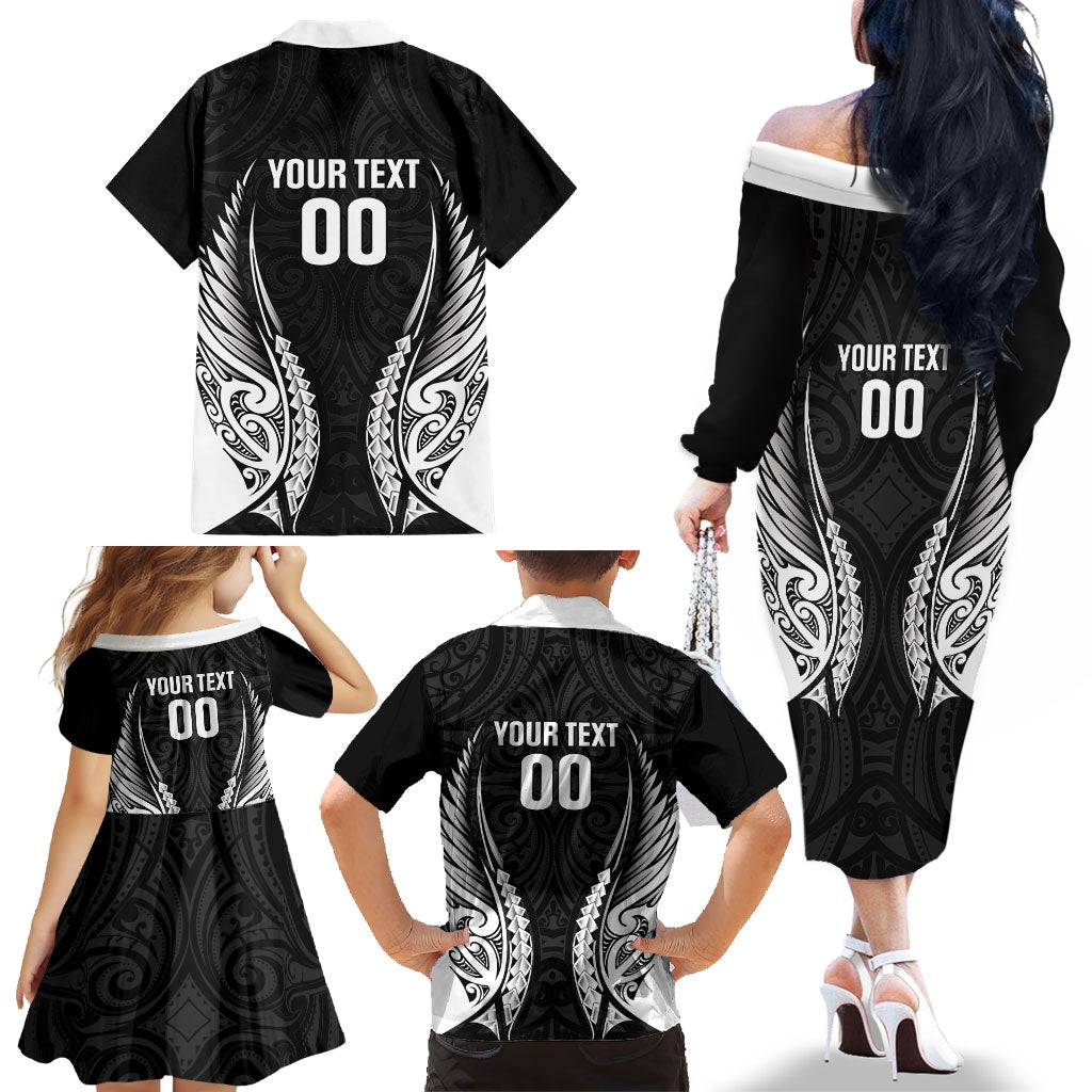 Hawke's Bay 2026 Rugby Custom Family Matching Off The Shoulder Long Sleeve Dress and Hawaiian Shirt NZ Maori Silver Fern LT14 - Polynesian Pride