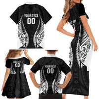 Hawke's Bay 2026 Rugby Custom Family Matching Short Sleeve Bodycon Dress and Hawaiian Shirt NZ Maori Silver Fern LT14 - Polynesian Pride