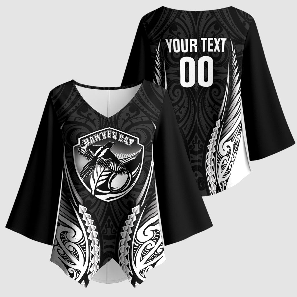 Hawke's Bay 2026 Rugby Custom Kimono Sleeve Blouse NZ Maori Silver Fern