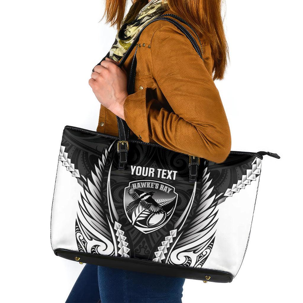 Hawke's Bay 2026 Rugby Custom Leather Tote Bag NZ Maori Silver Fern LT14 Black - Polynesian Pride