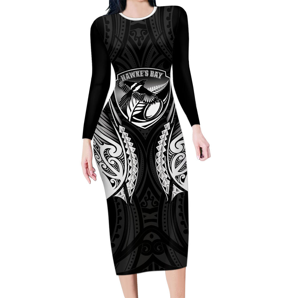 Hawke's Bay 2026 Rugby Custom Long Sleeve Bodycon Dress NZ Maori Silver Fern
